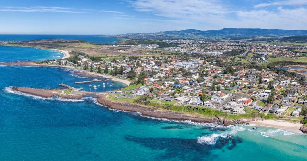 Aerial view of the city of Shellharbour, coastline and beaches