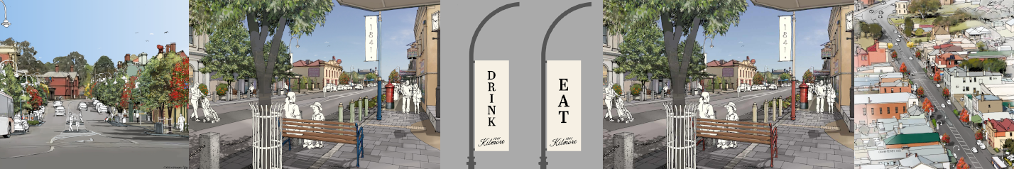 Illustration of a street with pedestrian crossing points