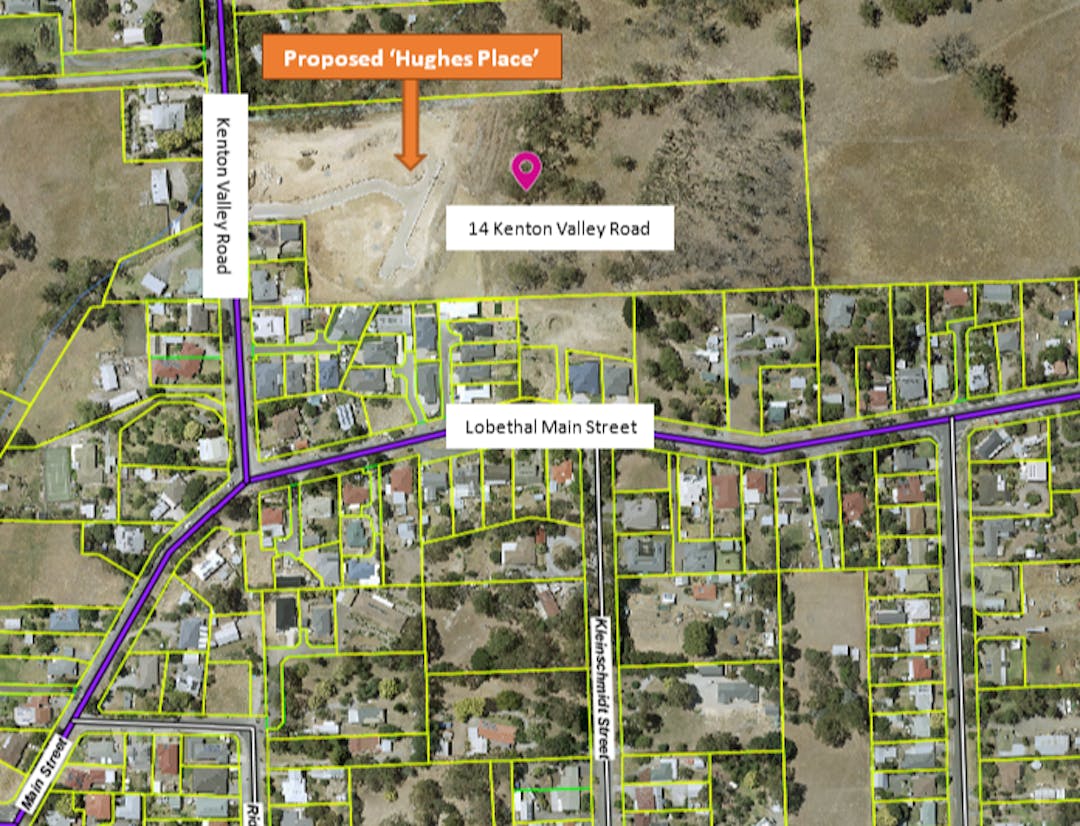 Map of Proposed Hughes Place in context of Lobethal Township and surrounding streets