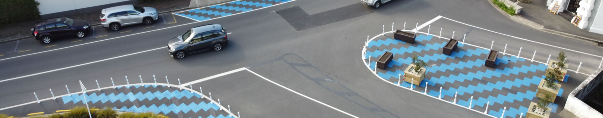 Aerial view of road markings in place