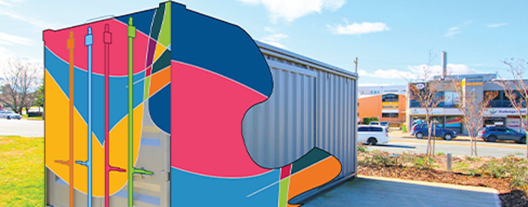 Shipping container with abstract colours 