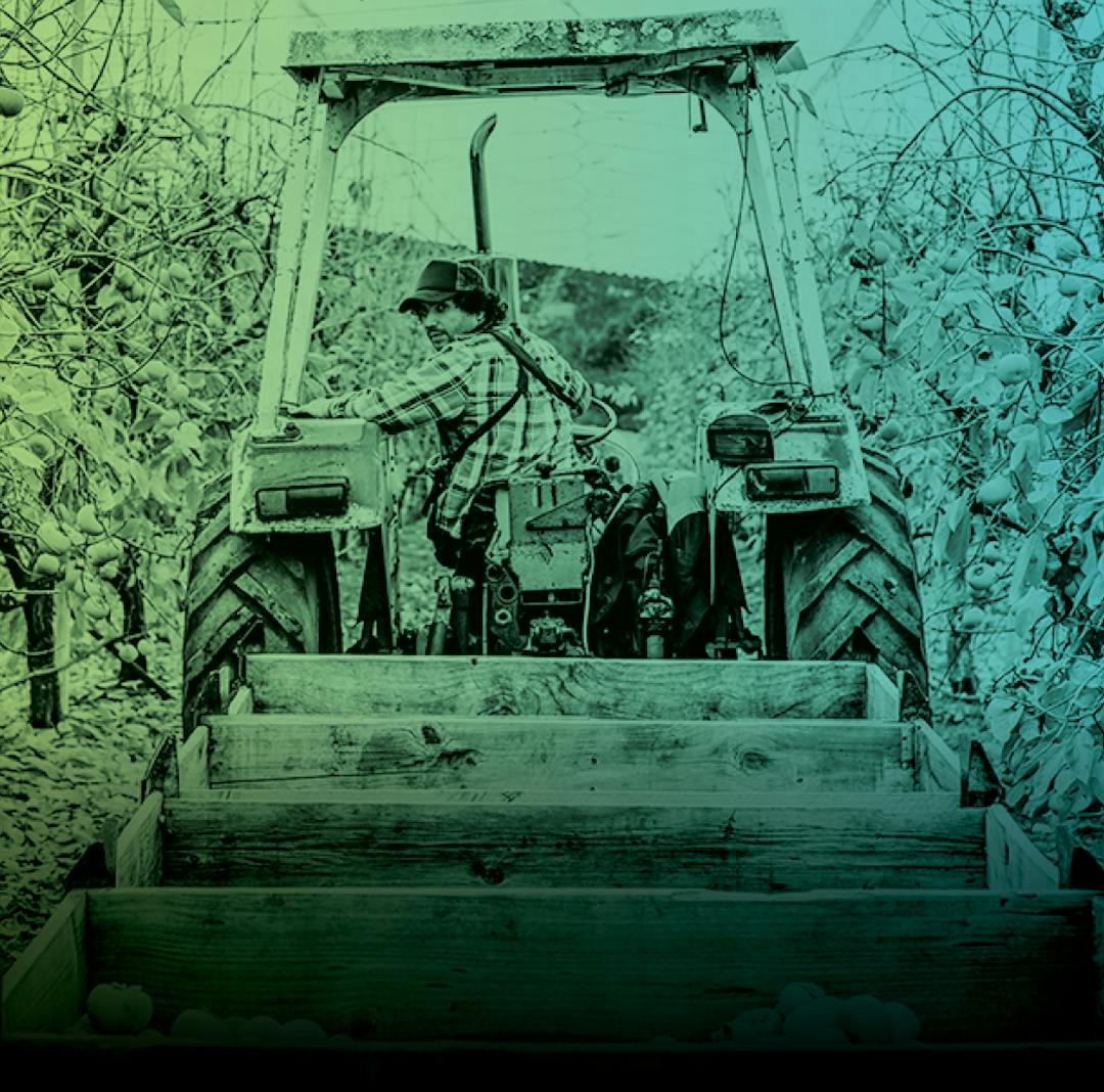 Stylised photo of man on a tractor