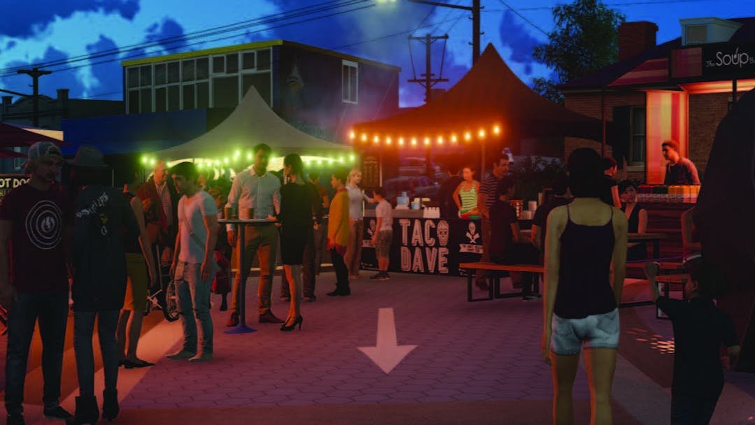 Artist impression of Cross Street Intersection in New Town being converted for a community event