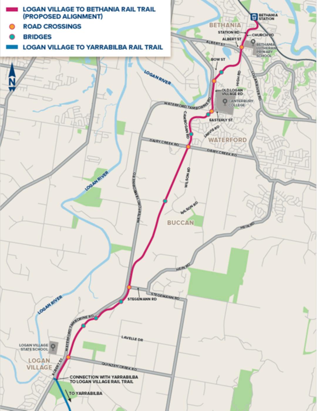 Map of the proposed Rail Trail from Logan Village to Bethania