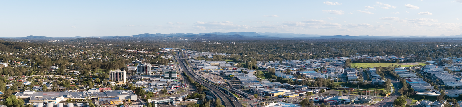 Aerial view of the City of Logan looking south from Springwood over the M1
