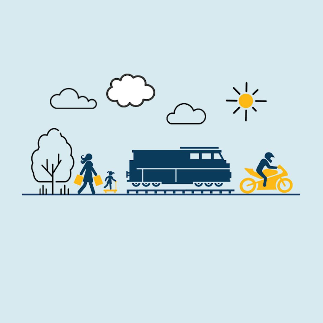 Illustration wheelchair, trick, walking, cycling, train, motorcycle and bus