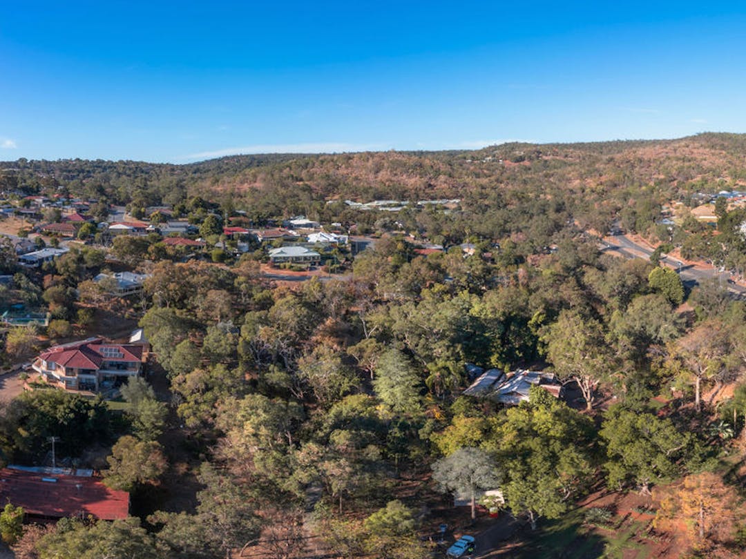 An aerial image from central Armadale looking East