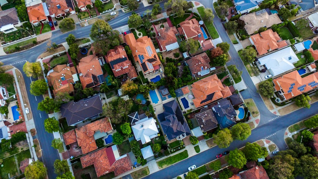 Birds eye view of suburban housing block