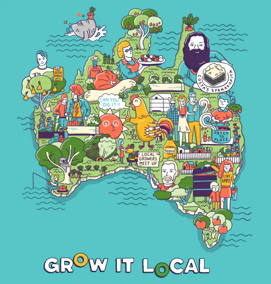 Graphical image showing local communities growing vegetables 