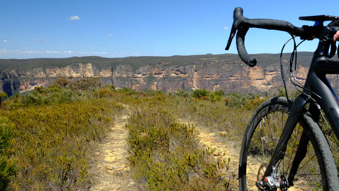 Photo of Blue Mountains lookout with a push bike. 