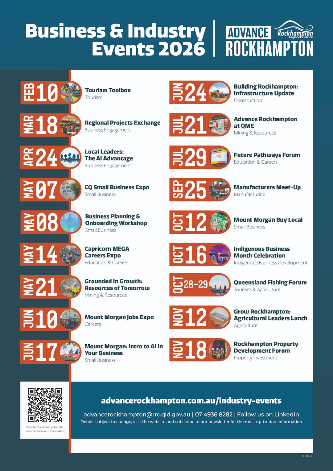 A screenshot of an Advance Rockhampton Business & Industry Events Calendar