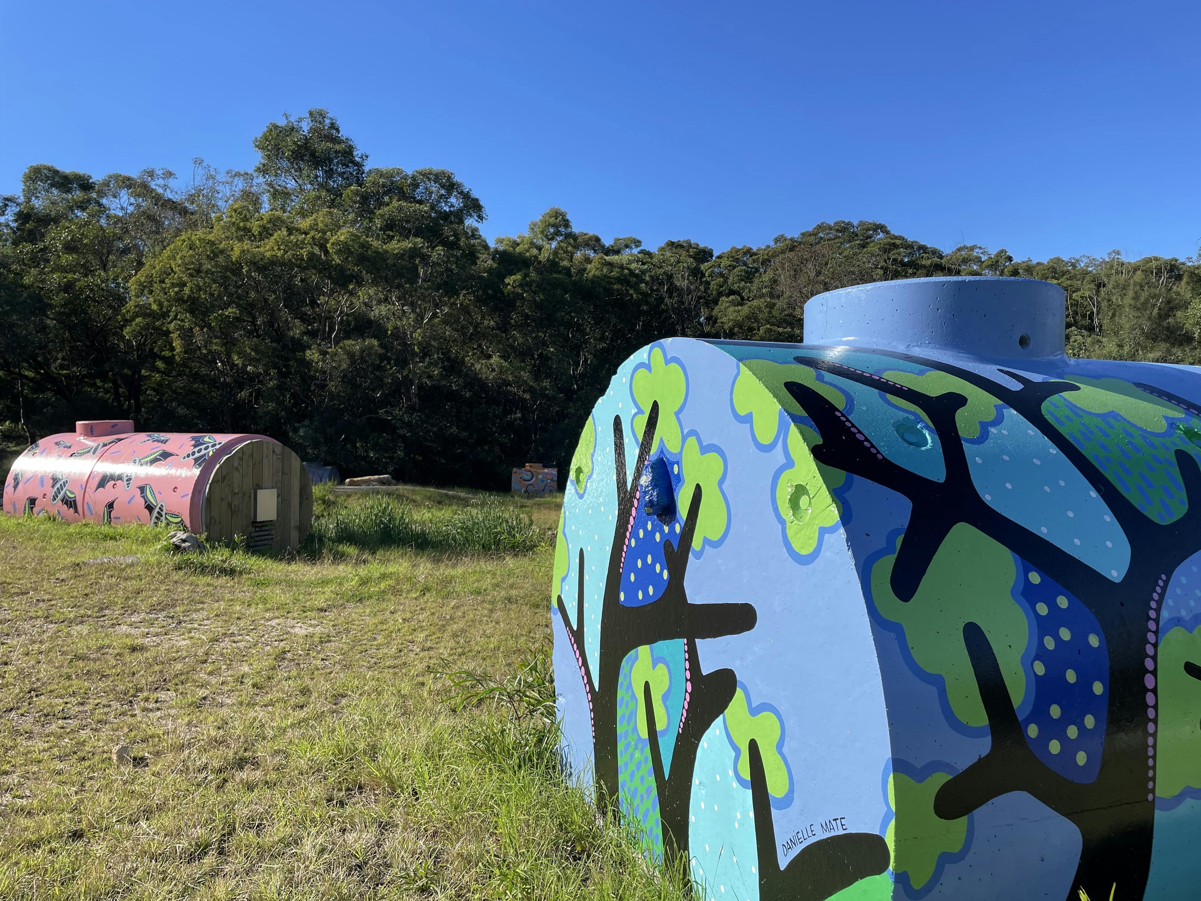 Bat cave murals by Danielle Mate at Lower Poulton Park.