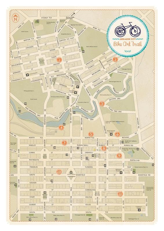 Map of Adelaide Bike Art Trail