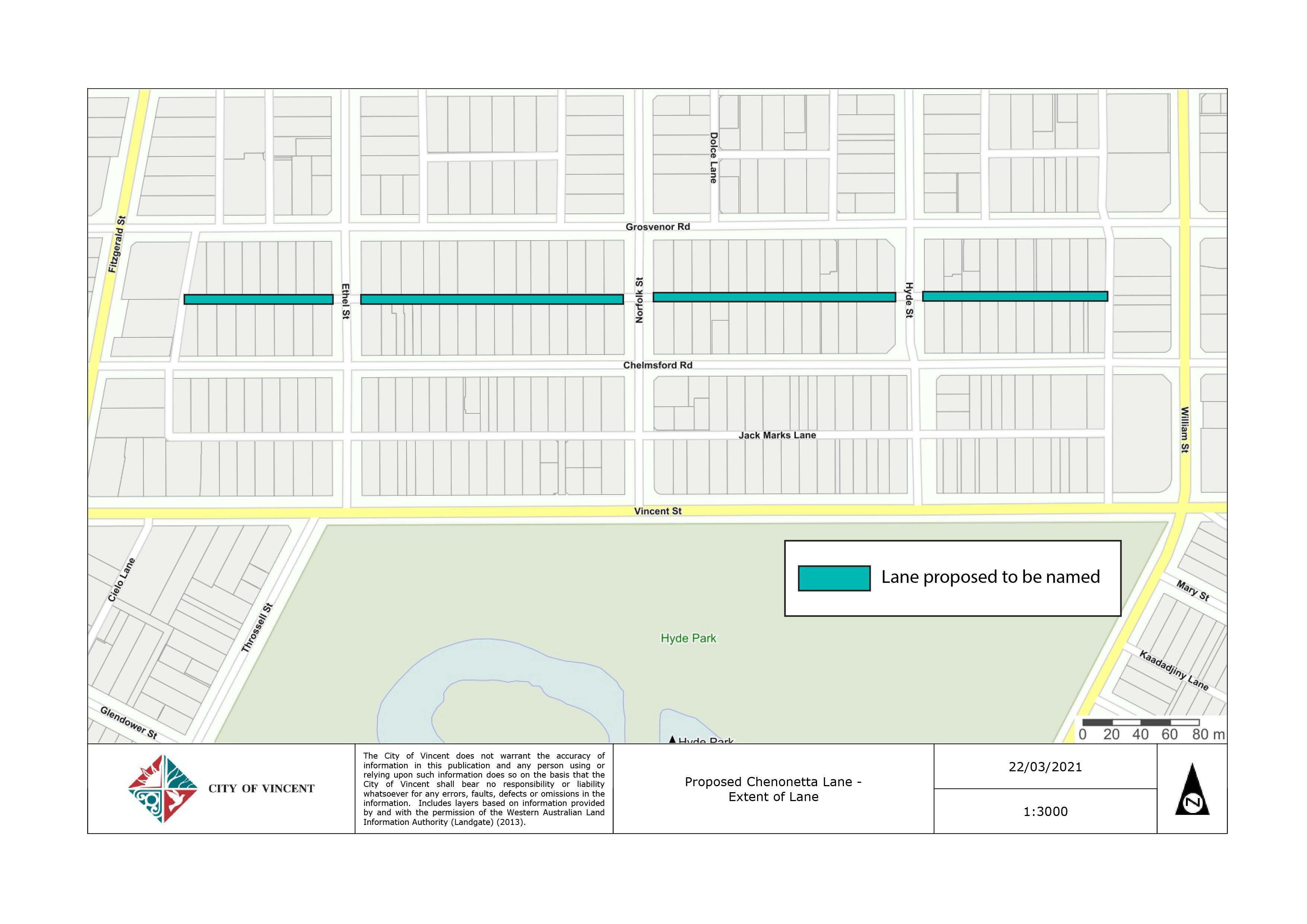 Plan showing location and extent of lane