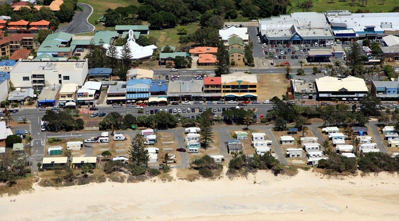 The section of Kingscliff Beach Holiday Park which would make way for the Central Park.