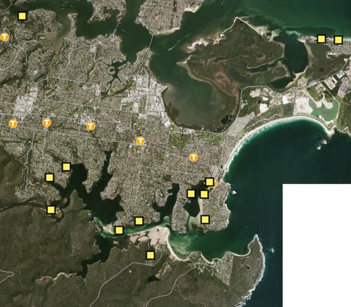 Map: Areas with unattended watercraft in the Sutherland Shire 