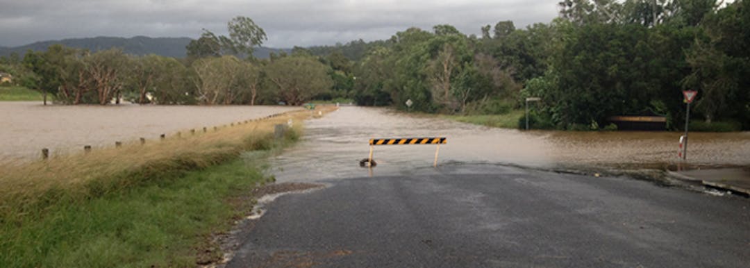 Flooding at Left Bank Road near Tuckeroo Avenue during the April 2017 floods