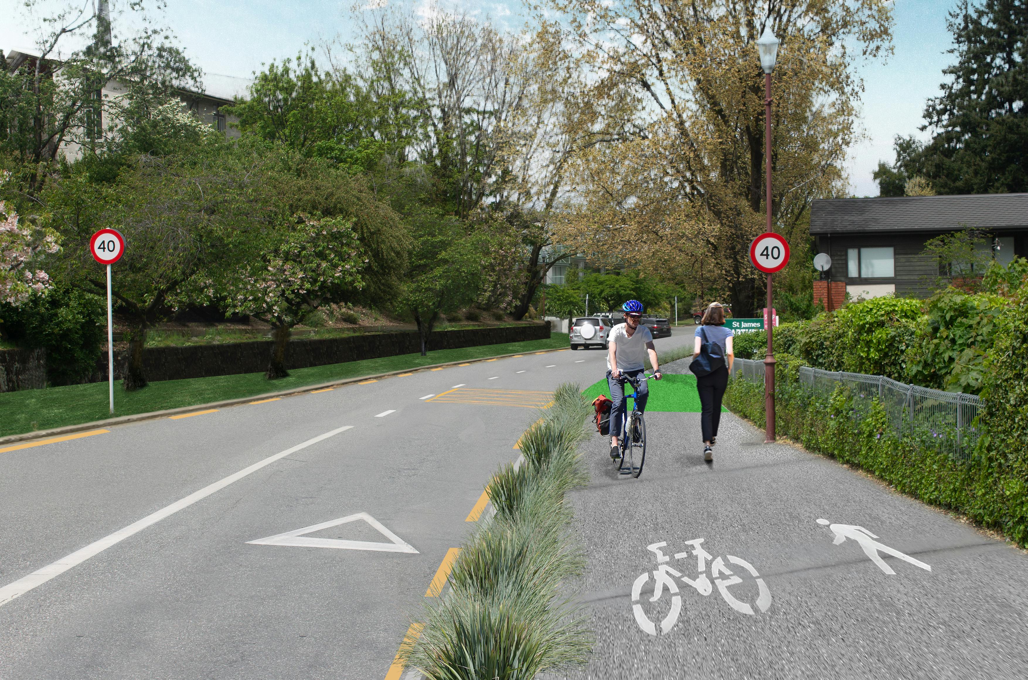 Artists impression of proposed cycleway along Coronation Drive