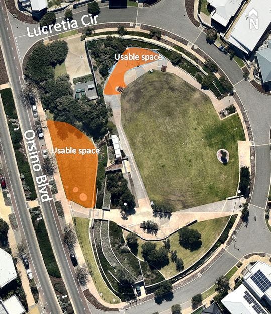 Aerial of Lucretia Park and the usable space