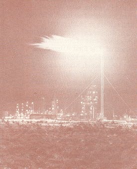 Kwinana oil refinery flare stack promoted Perth as the City of Lights Jan. 1955.jpg