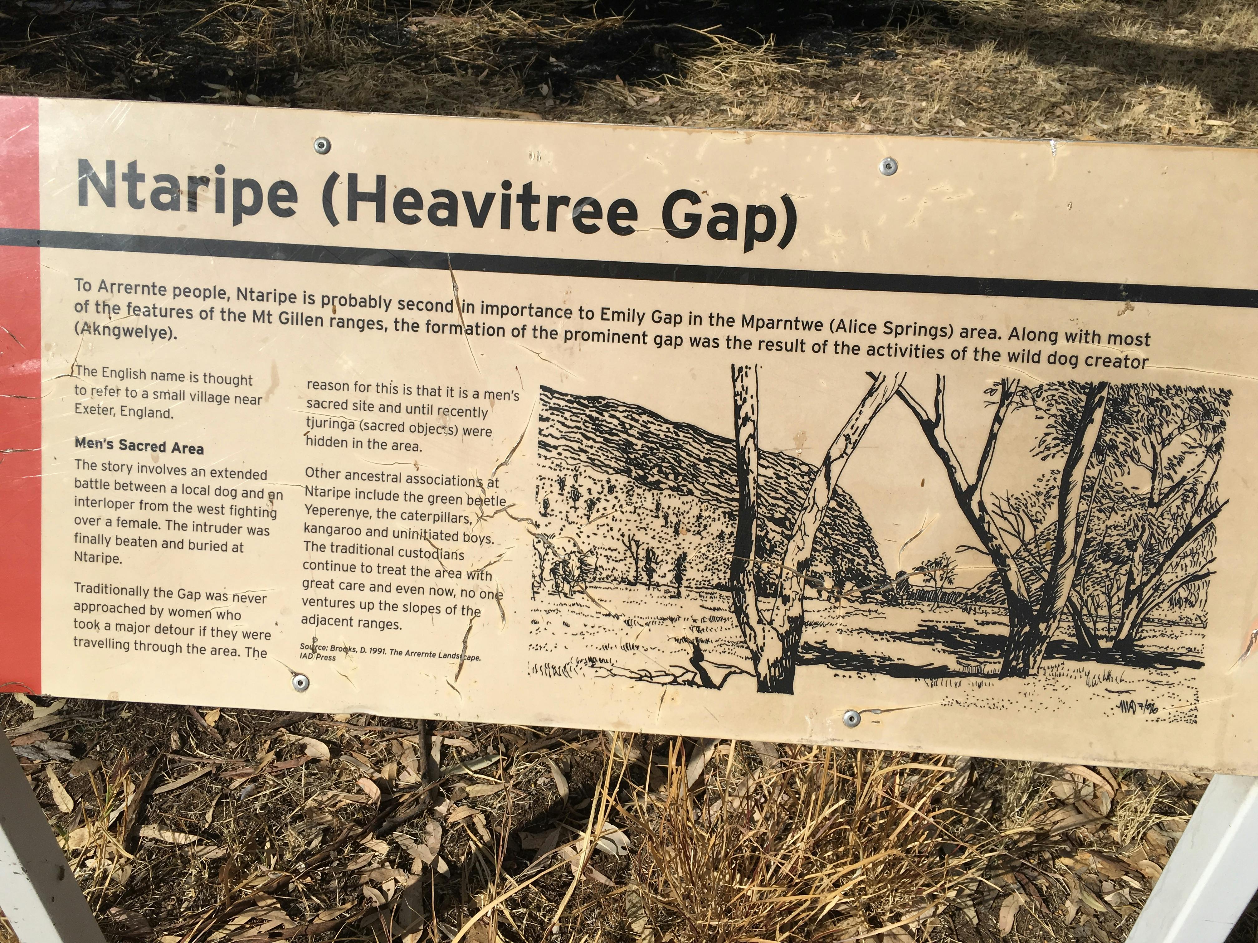 interpretative sign for Heavitree Gap (Ntaripe)