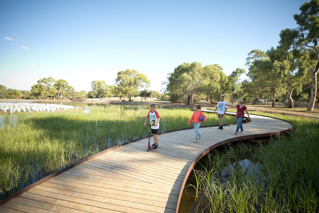 People walking on a Boardwalk