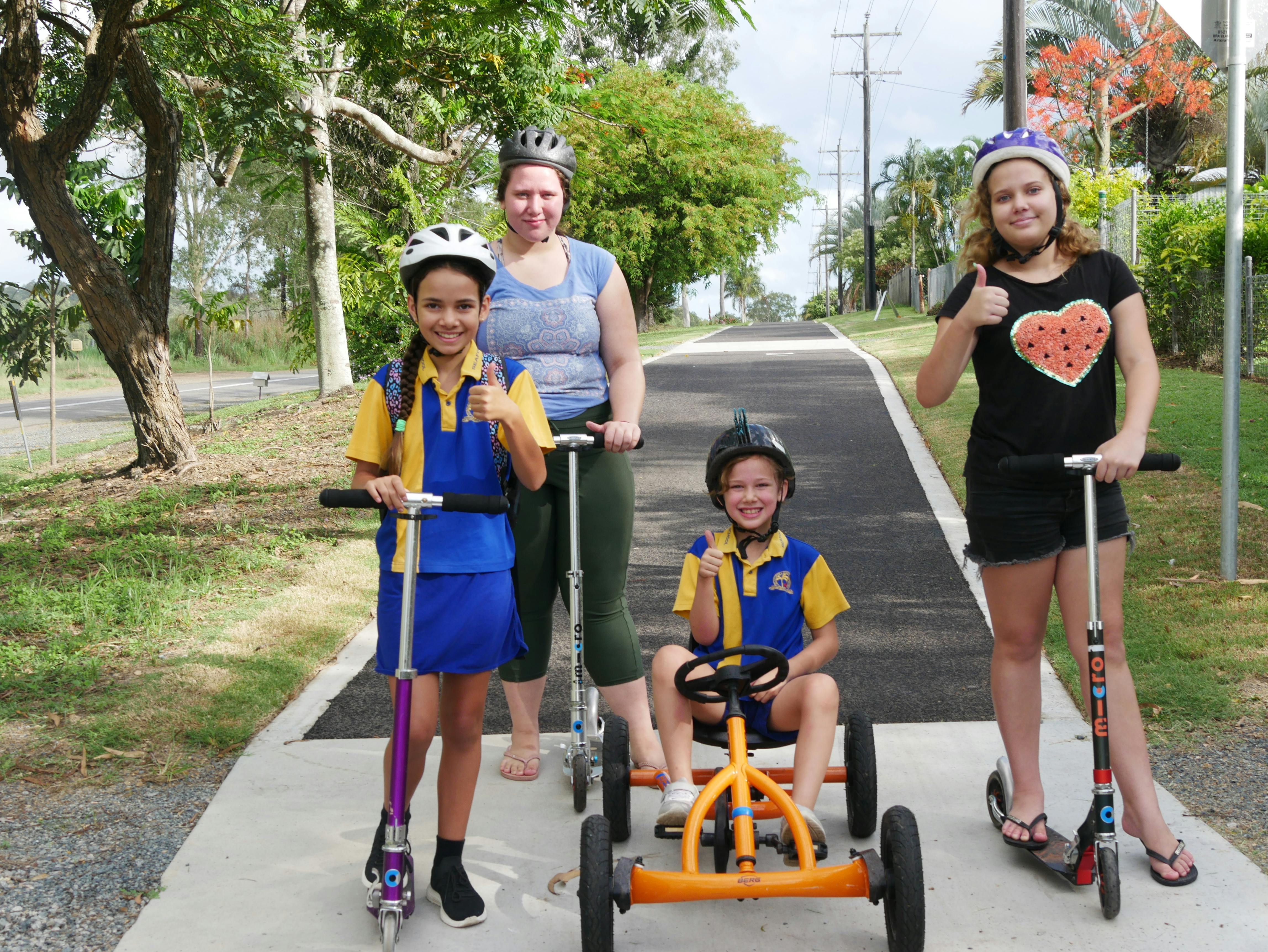 Lilly Rose, Bree, Marlee and Kaiyah Sinclair give new path the thumbs up.JPG