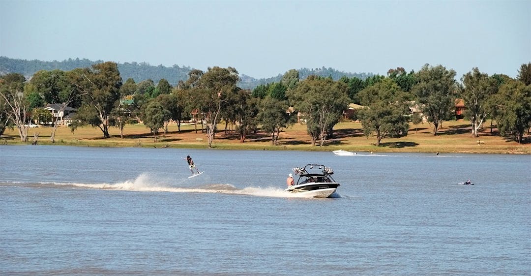 A wake boarder on Lake Albert