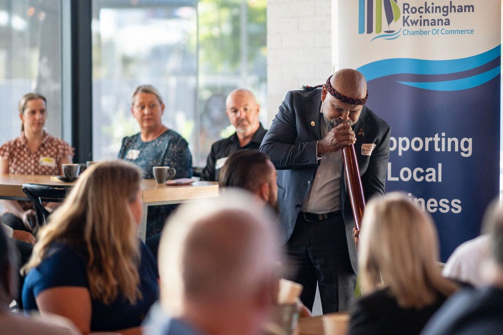 Deputy Mayor Barry Winmar delivering a Welcome to Country