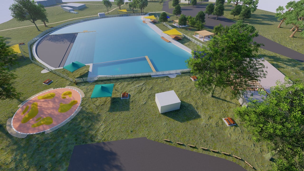 Splash park in foreground