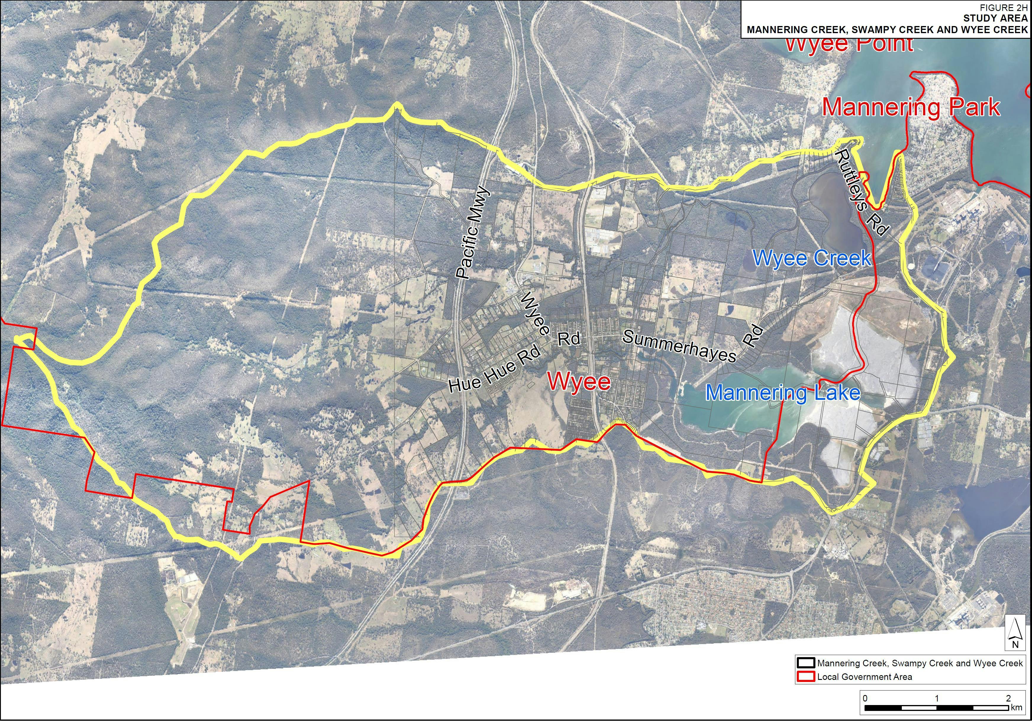 Mannering Creek, Swampy Creek and Wyee Creek at Wyee flood study catchment