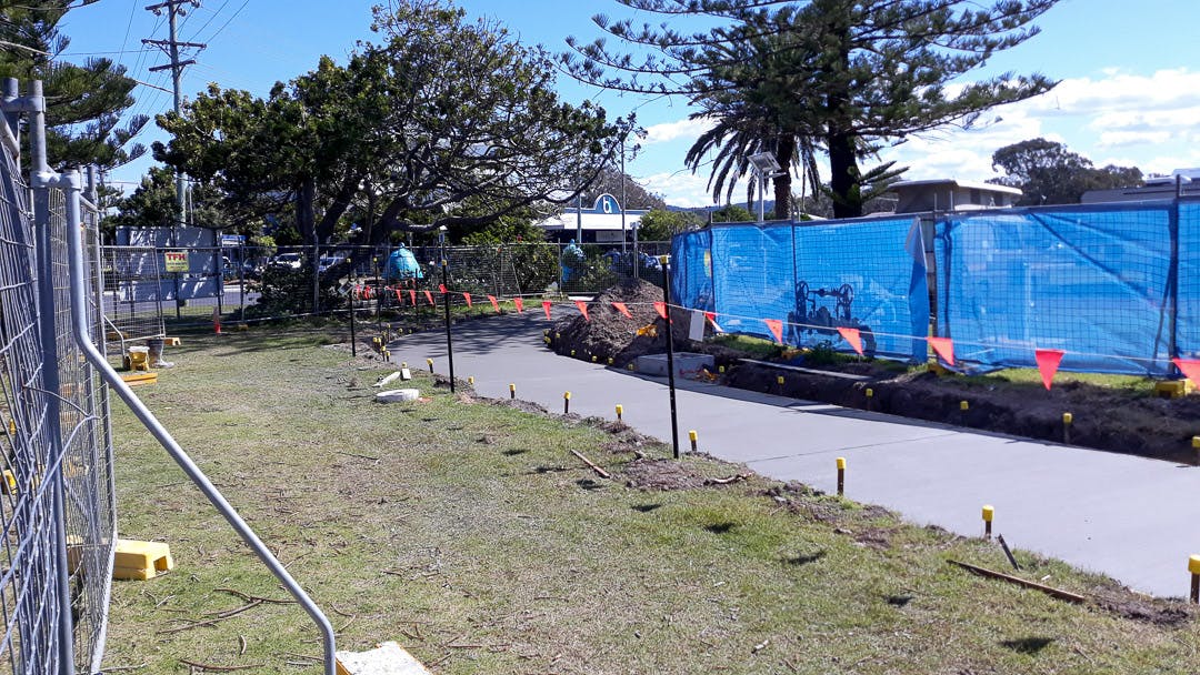 A section of the new shared footpath/cycleway, connecting Woolgoolga Beach Reserve with Wharf Street and Beach Street intersection.