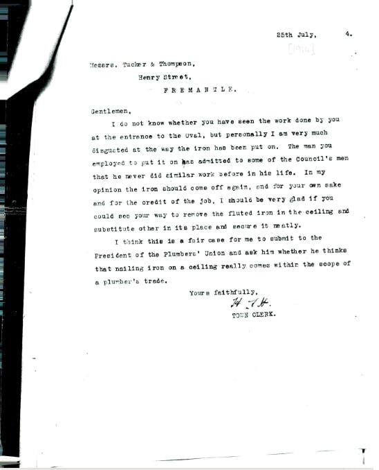 Complaint letter -Town Clerk 25 July 1914 