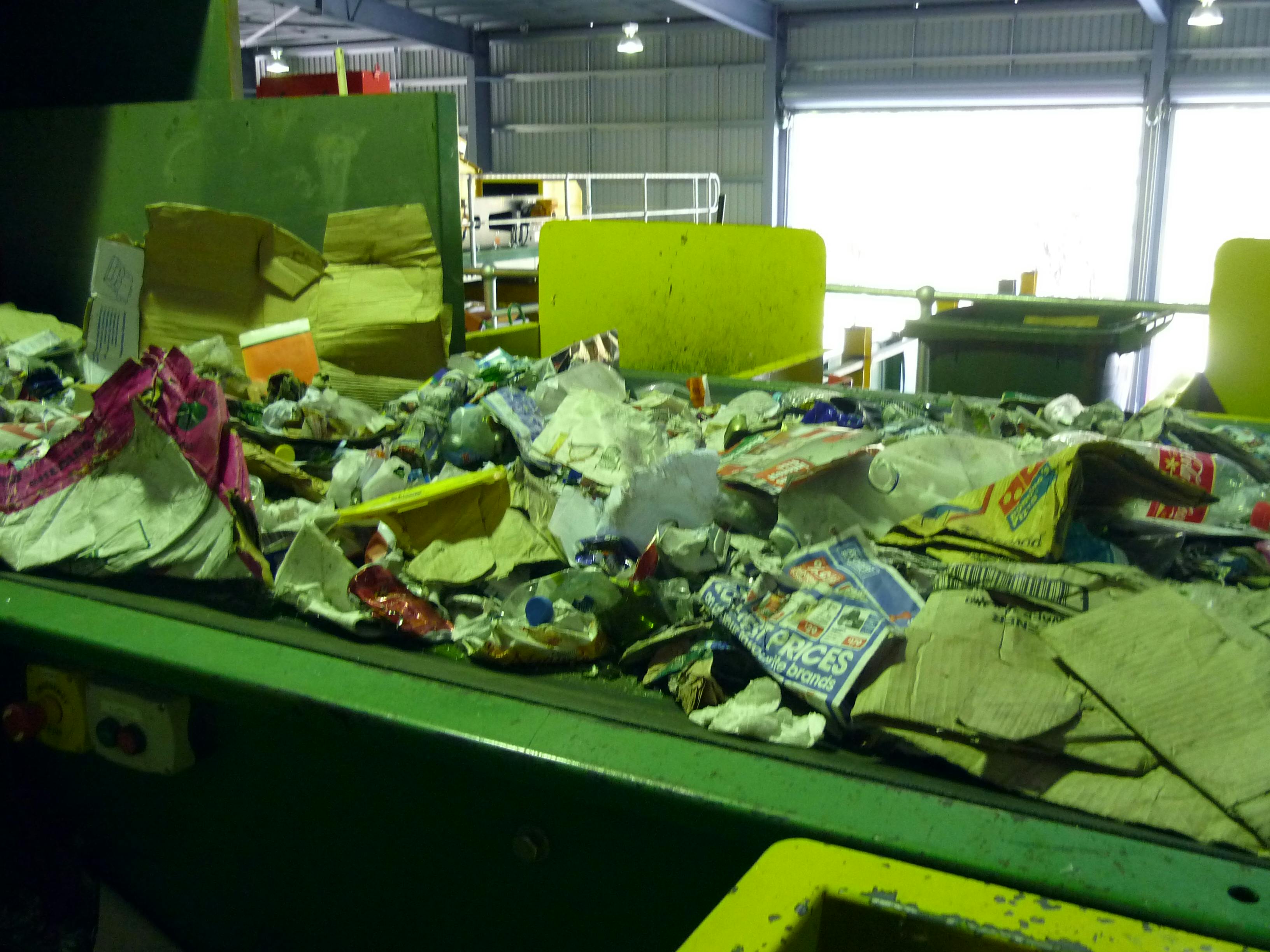 Materials Recovery Facility - Recyclables on conveyor belt