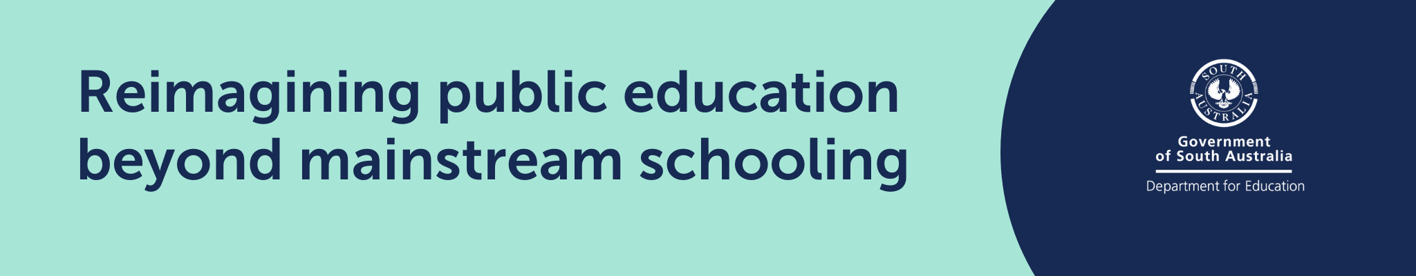 Navy text on a teal background which reads "Reimagining public education beyond mainstream schooling".