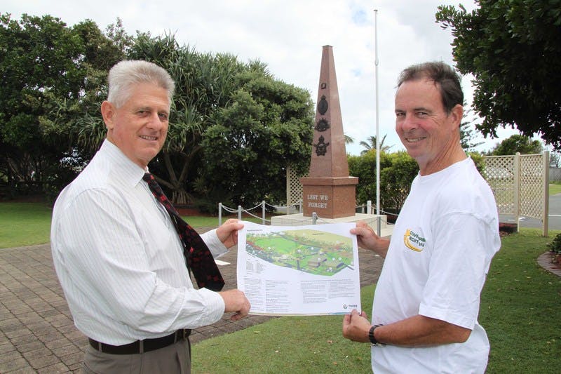 Council's Director of Engineering and Operations, Patrick Knight (left), and the Mayor of Tweed, Councillor Kevin Skinner, at the proposed park site during a launch of the concept plans.