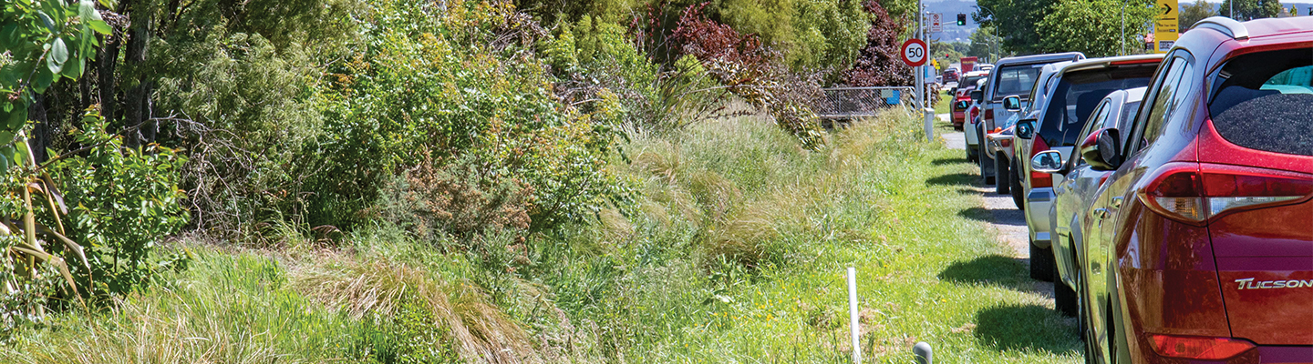 Looking north along Flaxton Road alongside the open drain
