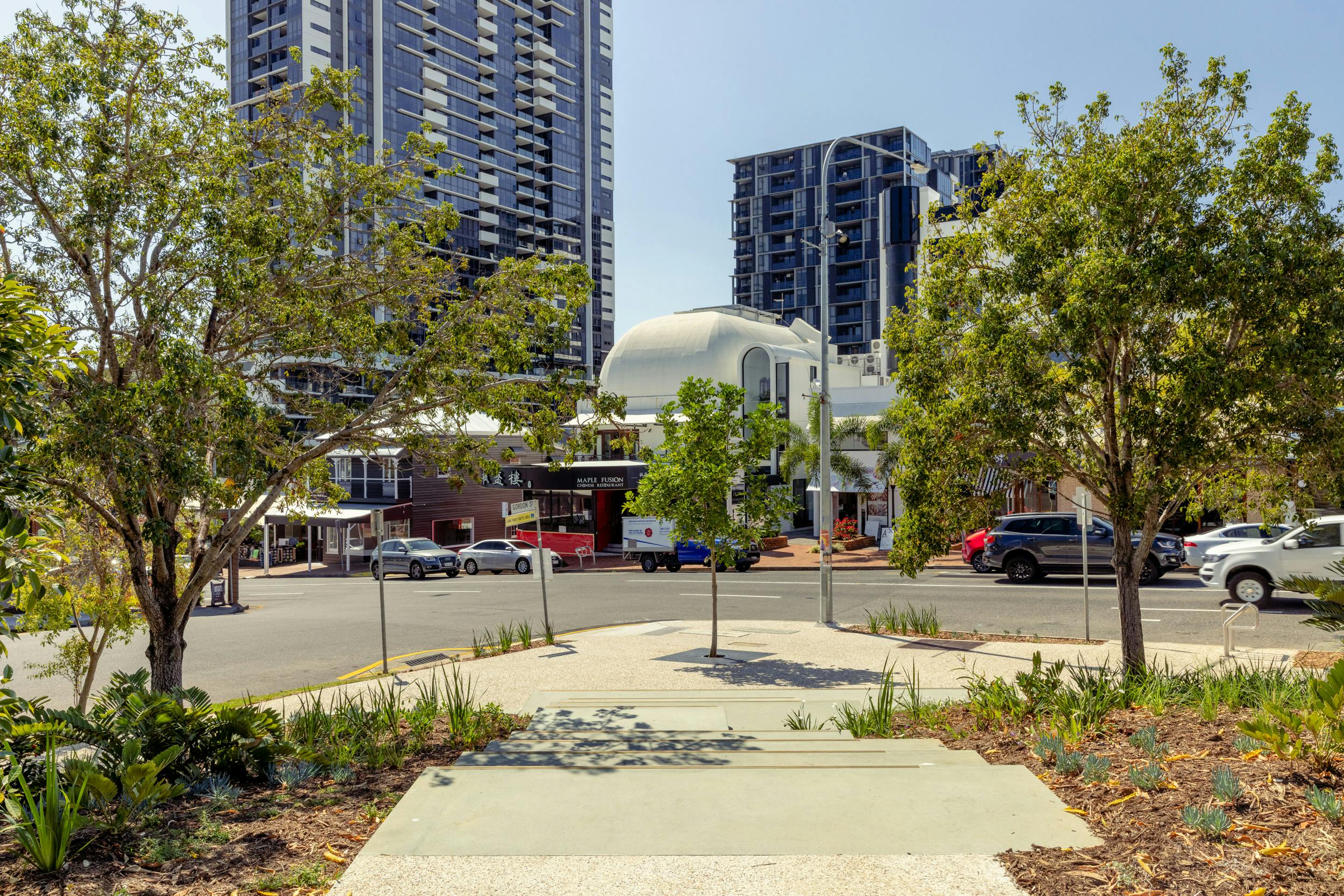 View taken from Adam Smiddy Park, looking down to plaza 