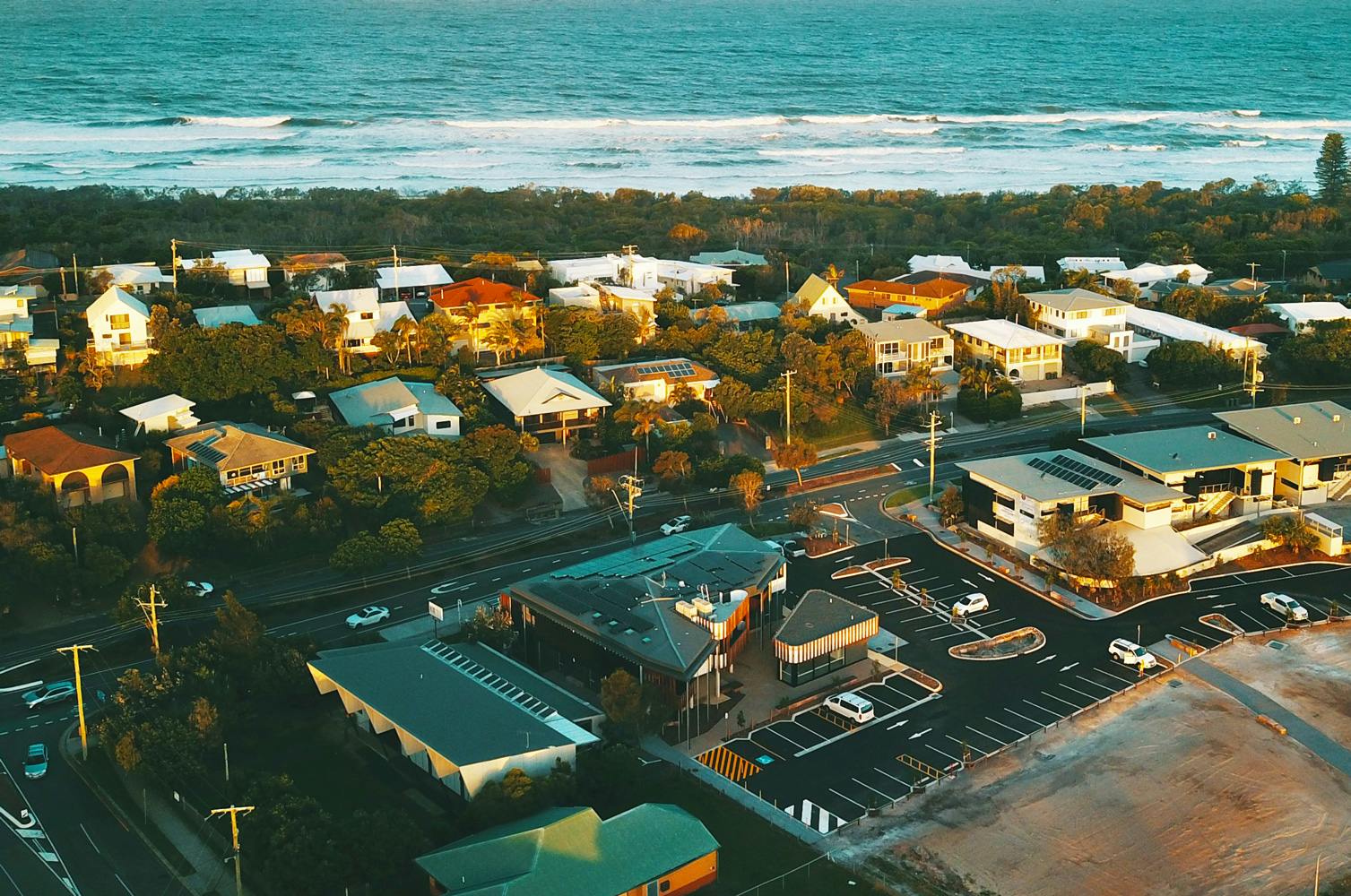 Hub from the air showing beach location