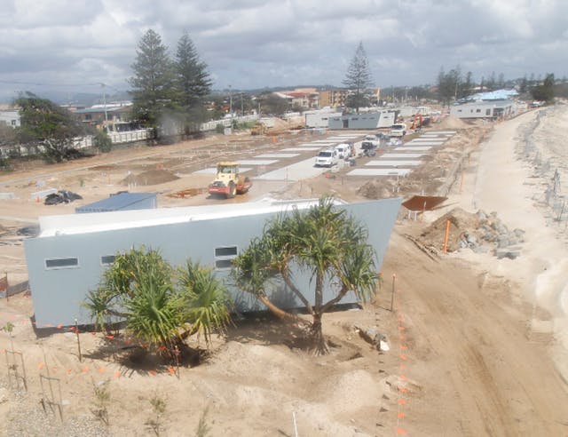 The installation of concrete pads for caravans at Kingscliff Beach Holiday Park.