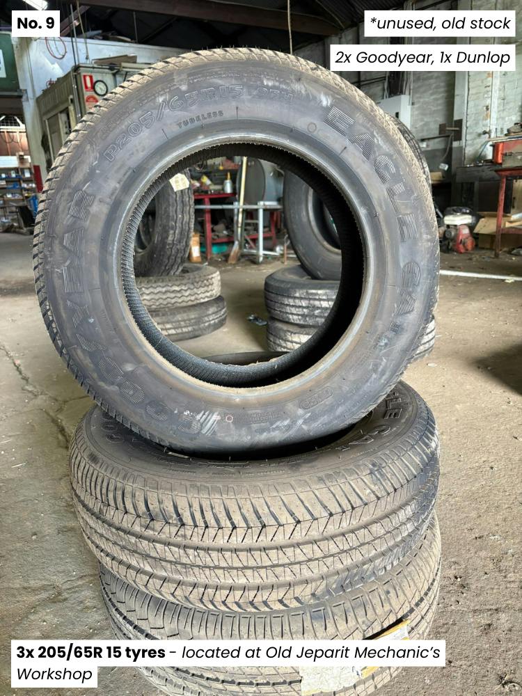 9. 205/65R 15 tyres - Old Jeparit Mechanics Workshop.png