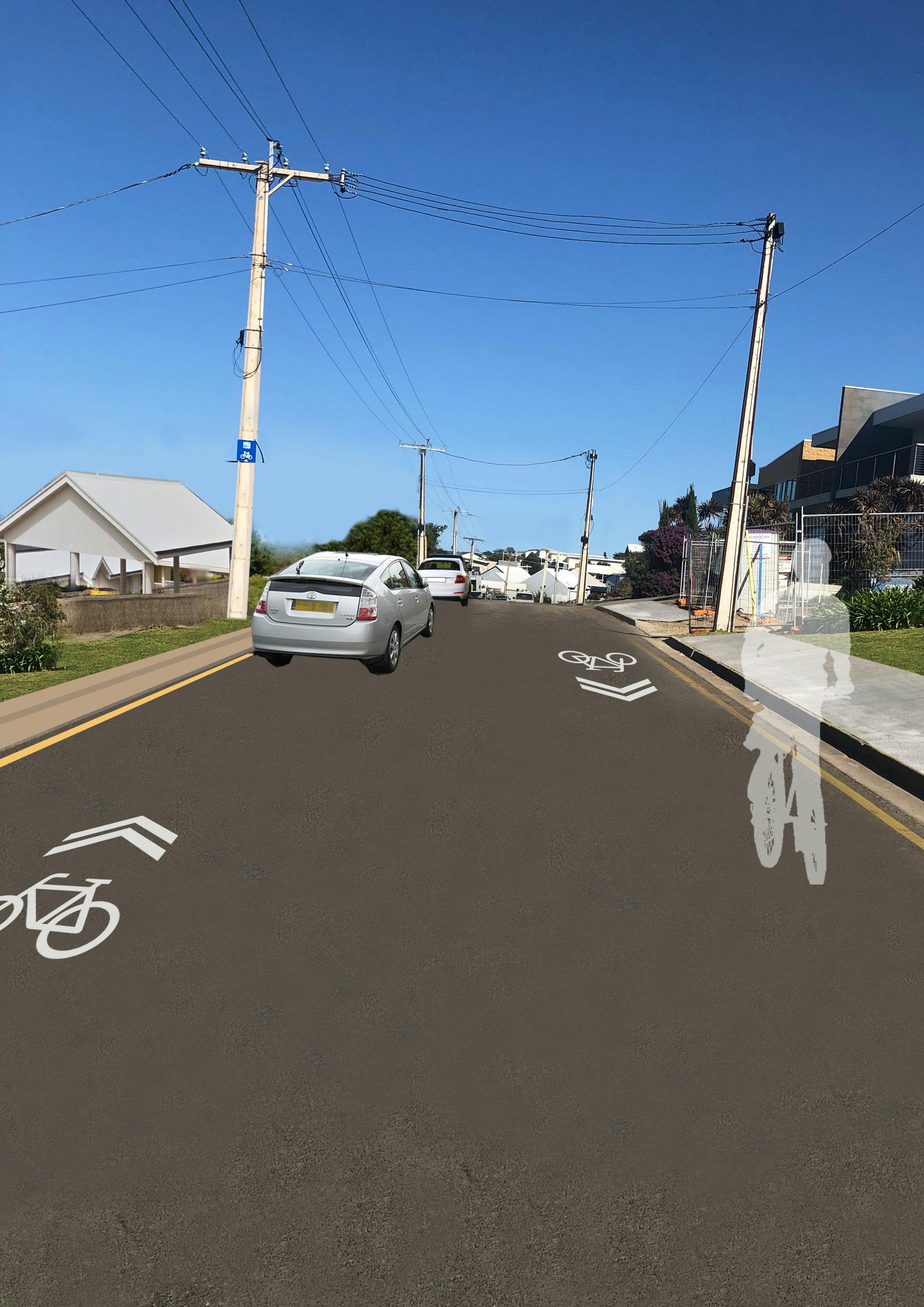 Existing Alignment - Visualisation of Seagull Avenue with footpath and line markings