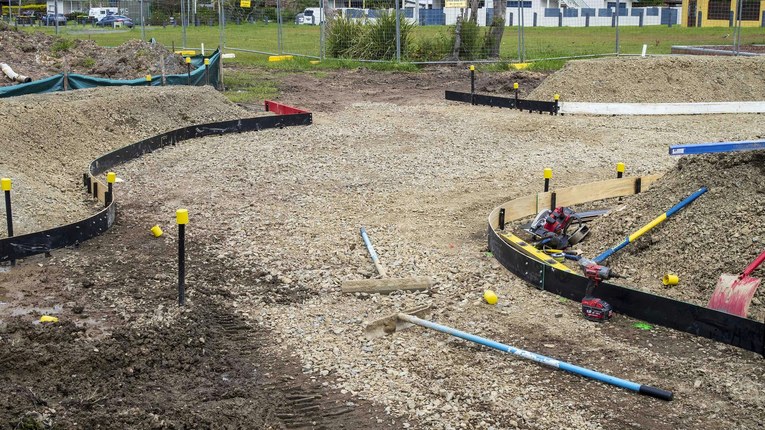 Formwork for the new skate park at Sandy Beach Reserve.
