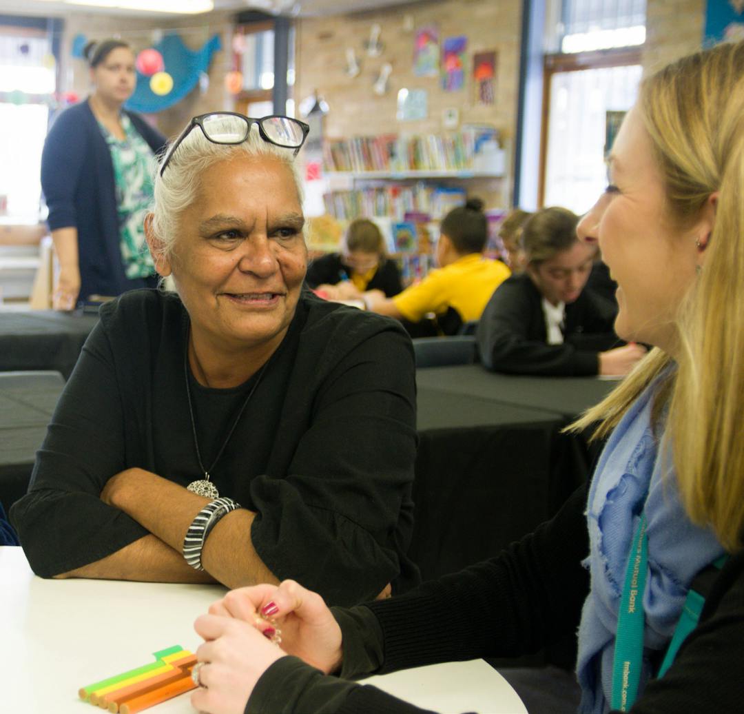 Cover of the Cumberland Council Reconciliation Action Plan. Talking with Local Aboriginal Elder, Aunty Cleonie Quayle.