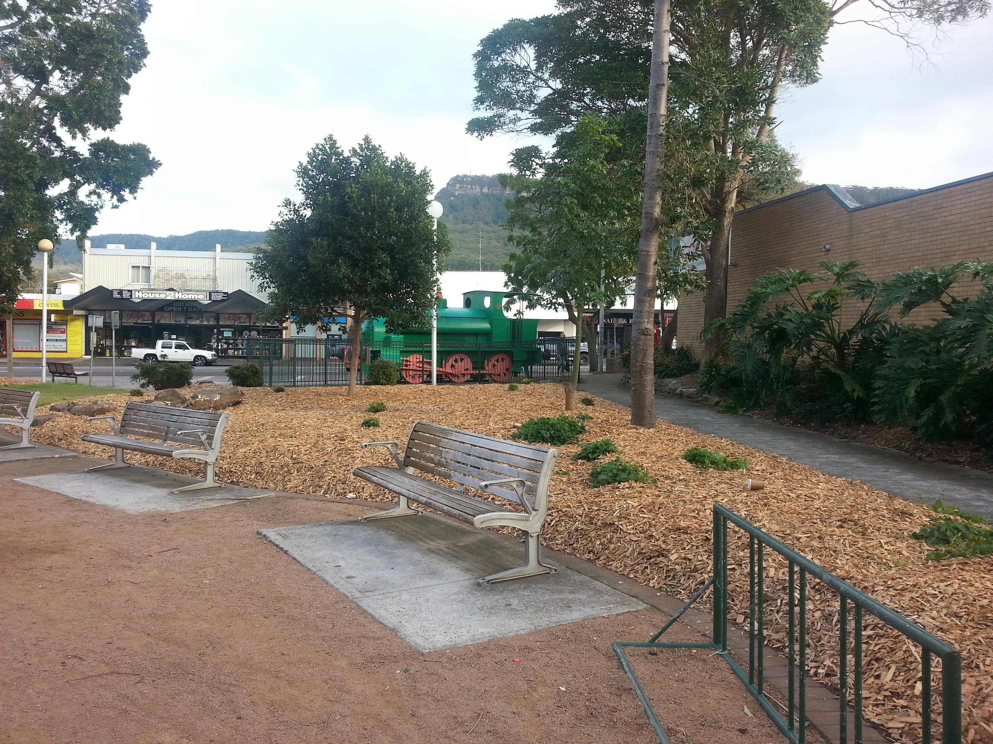 Landscaped area and Steam Train