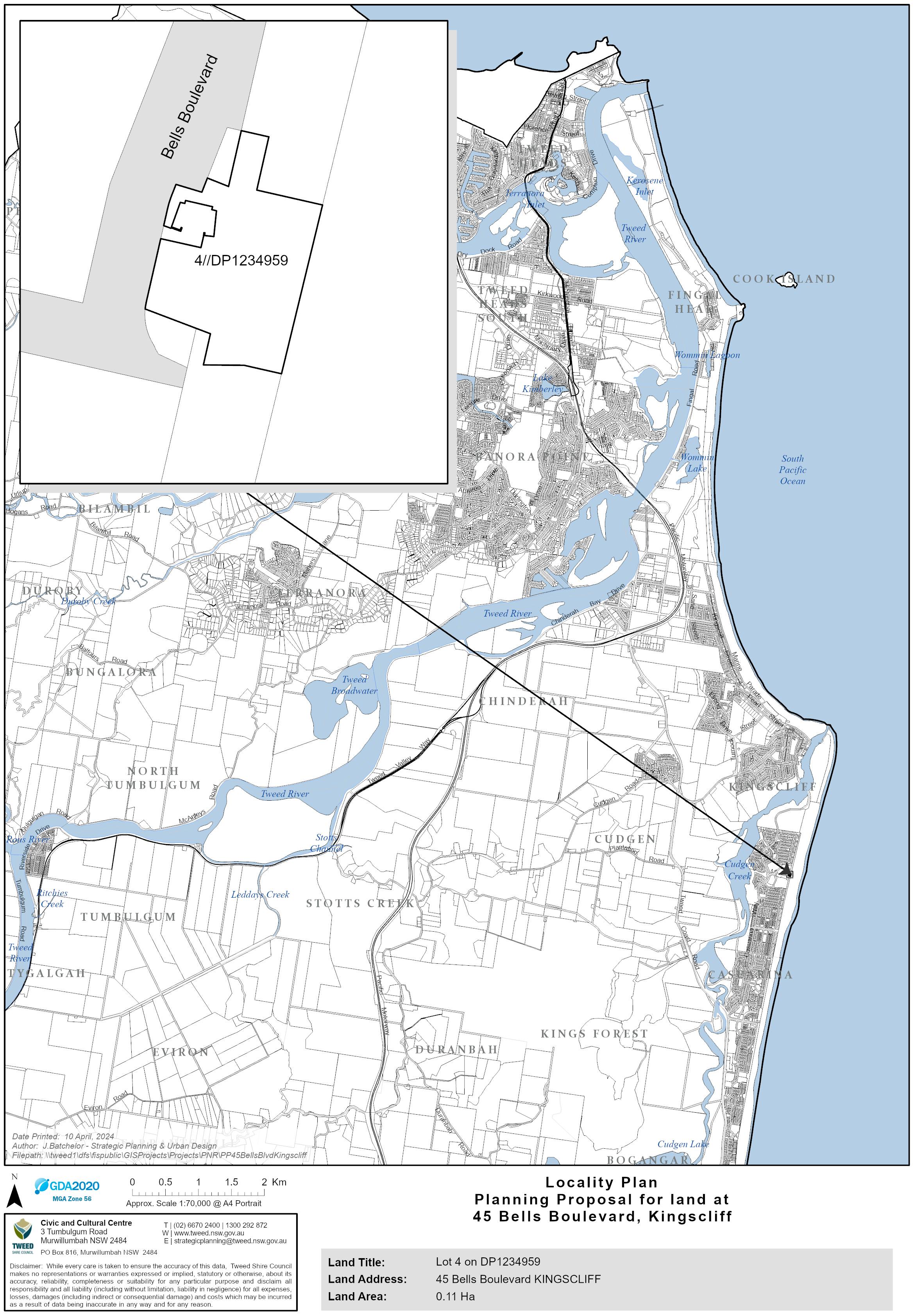 Kingscliff and Casuarina locality map