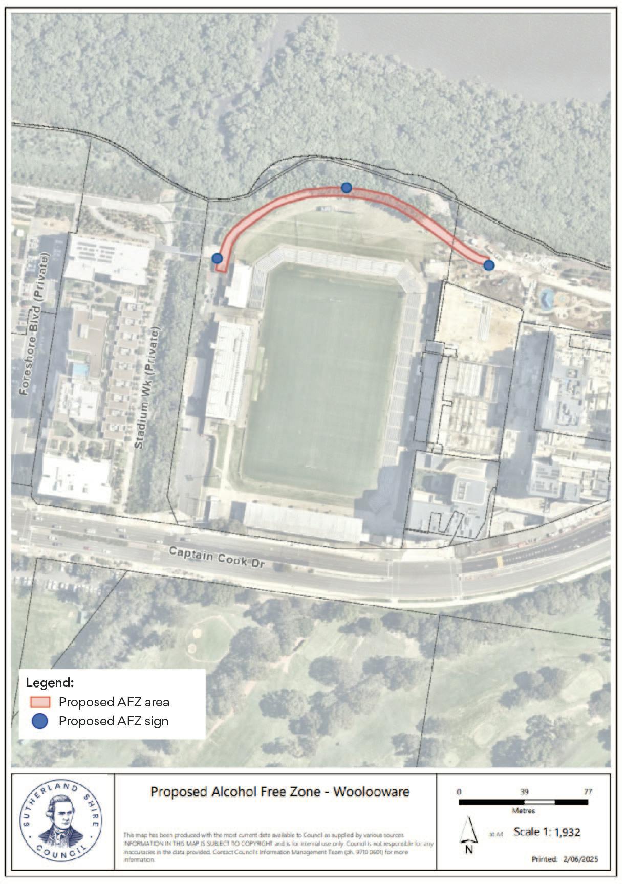 Map of Proposed Alcohol Free Zone at Woolooware