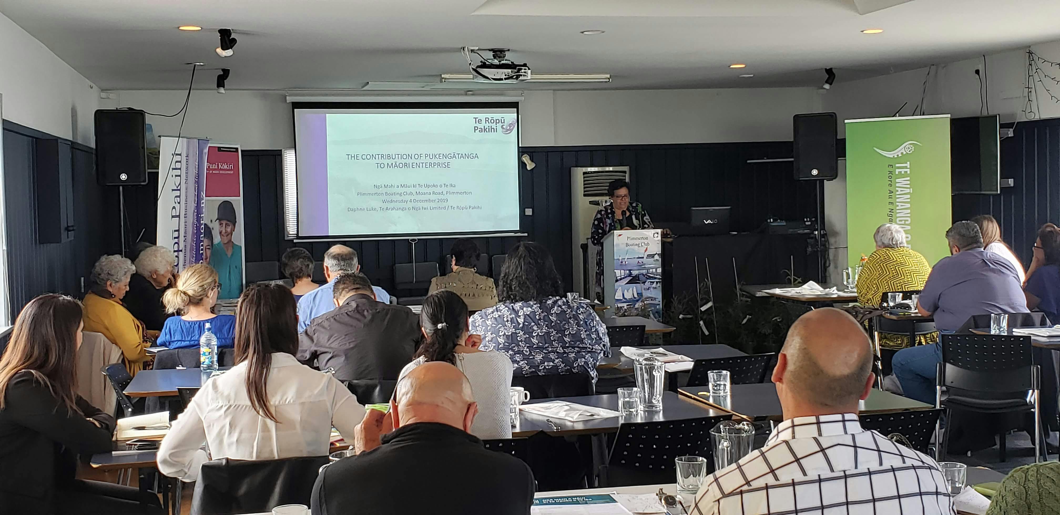 Daphne Luke presenting at Ngā Mahi A Māui