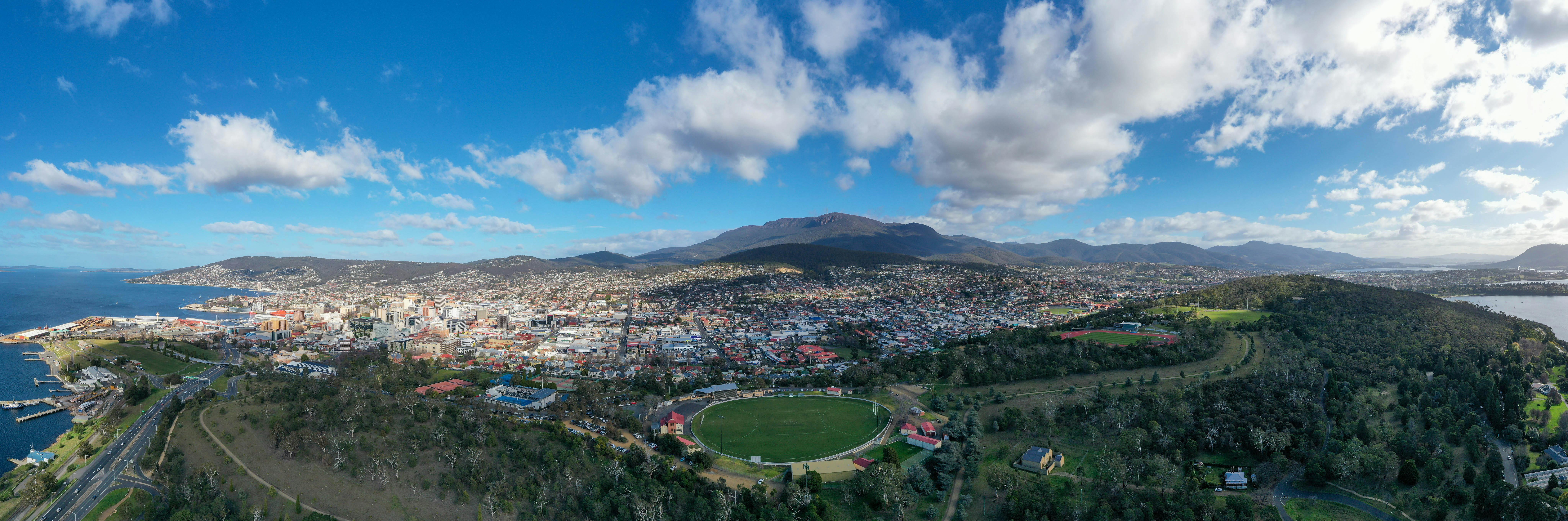 Panoramic view over the Domain and Hobart