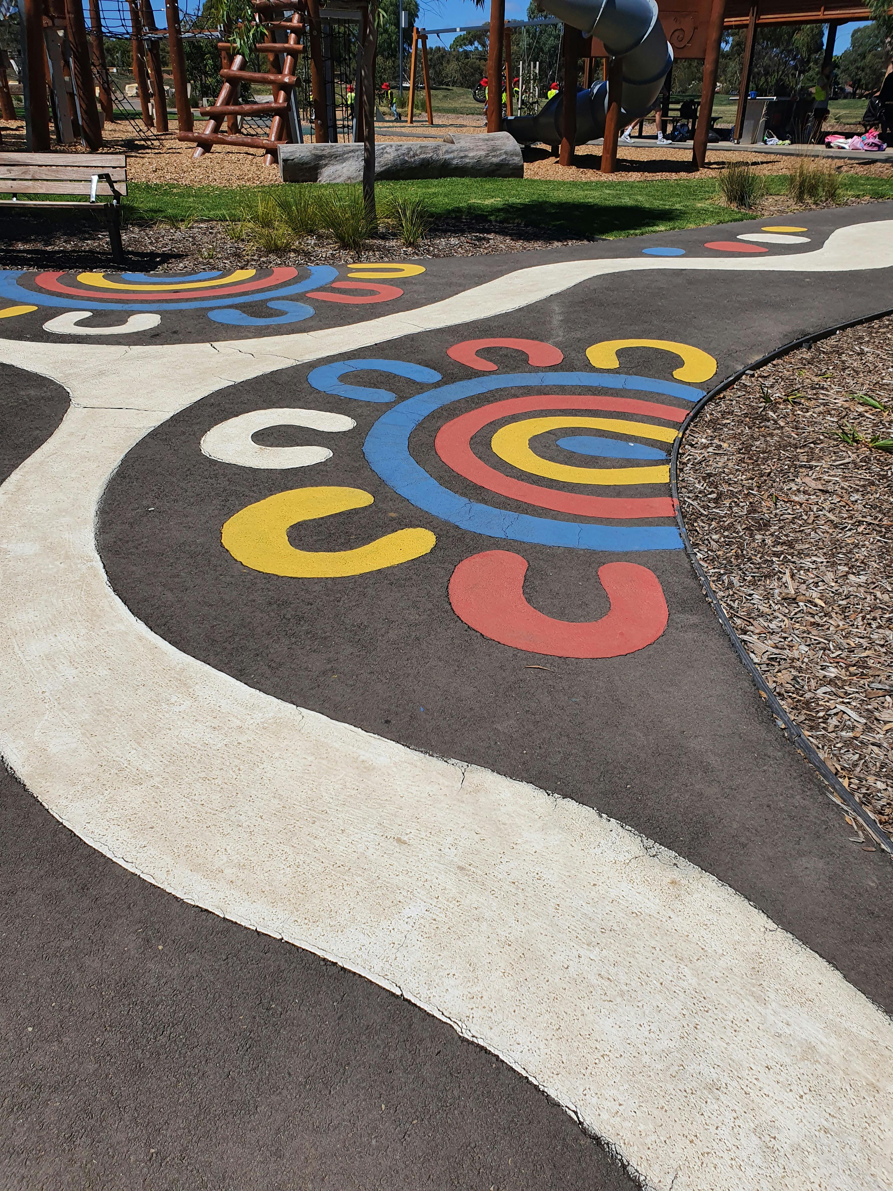 First Nations icons painted onto pathway surfaces